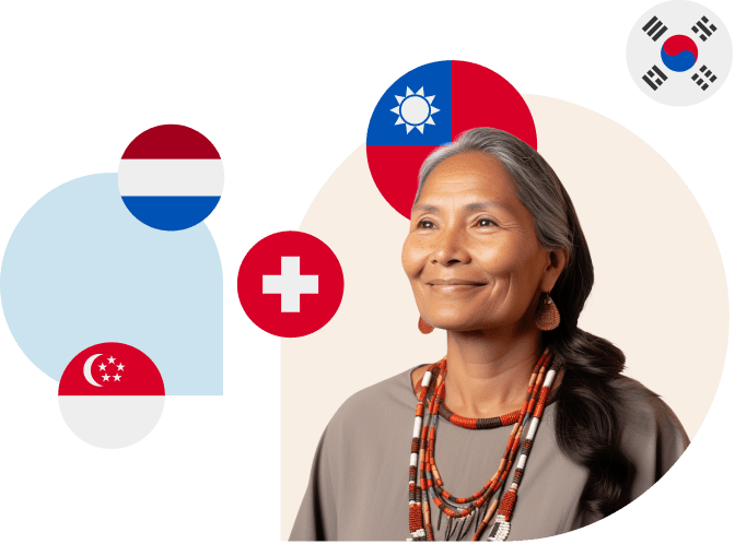 Indian woman  and flags of different countries